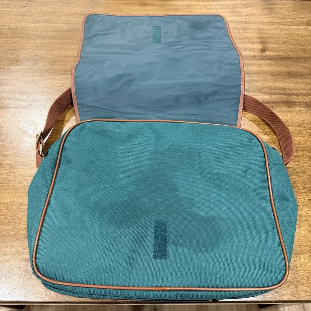 Polo Ralph Lauren Messenger Bag Teal Green Canvas Brown Trim Vintage Crossbody
